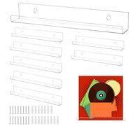 QWORK® 8 Pack Floating Acrylic Shelves, 12" Shelf for Vinyl Record, Clear Acrylic Wall Shelf, for Bedroom, Living Room, Bathroom