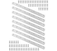 QWORK® 8 PCS 245 mm x 19 mm Stainless Steel Flat Braces Straight Corner Brackets with 64 PCS Fixing Screws