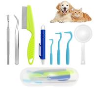 QWORK 8-Piece Tick Remover Dog Set, Tick Hooks, Double-Sided Tick Tweezers, Comb & Magnifying Glass for Pets