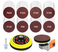 QWORK® 80PCS Angle Grinder Discs, 125mm 40/60/80/120/180/240/320/600 Grit Sanding Discs with Rod & Buffer Pad