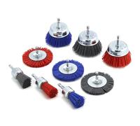 QWORK® 9-Piece Nylon Brush Set, Sanding Wire Disc Brush with 1/4 Inch (6.35 mm) Shank, Grinding Attachment for Drill, for Grinding, Cleaning and Rust Removal