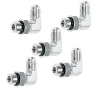 QWORK 90 Degree Elbow Hydraulic Hose Fittings, 10 Pcs 3/8" JIC 37° Male x #6 SAE/ORB Male Corner/Elbow Hydraulic Adapter Fitting, Carbon Steel Hydraulic End Connectors