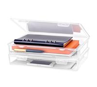 QWORK® A4 Size Portable File Box, Clear Plastic Storage Box with Latching Lids, 2 Pack, Ideal for Documents, Magazines, Scrapbooks, Photos, 31 x 22 x 5 cm