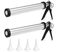 QWORK Aluminum Sausage Caulking Gun Set, 2 Pack 20 oz High-Thrust Sealant Hand Caulk Guns & 4 Nozzles, 360° Rotating Barrel, 18:1 Thrust Ratio