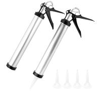 QWORK Aluminum Sausage Caulking Gun Set, 2 Pack 20 oz High-Thrust Sealant Hand Caulk Guns & 4 Nozzles, 360° Rotating Barrel, 18:1 Thrust Ratio