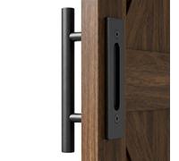 QWORK® Barn Door Handle Set 25cm - Heavy Duty Matte Black Double Sided Sliding Door Pull and Flush Recessed Handle for Internal Doors, Sheds & Garages