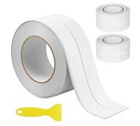 QWORK® Bath Sealant Strip 3.8cm x 3.2m, 3 Rolls, Self Adhesive Caulk Tape Waterproof PVC Sealing Strip for Bathtub, Kitchen Sink, Toilet & Wall Corner, White Edging Tape