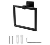 QWORK® Black Towel Ring Towel Holder, Wall Mounted Bathroom Shower Hand Towel Holder Hanger, Modern Square Style