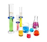 QWORK Borosilicate 3.3 Glassware Set, Includes 3 Erlenmeyer Flasks, 3 Beakers & 3 Graduated Cylinders - 9 Pieces