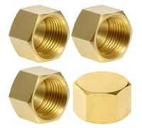 QWORK Brass 1/2 Inch NPT Caps, 4Pcs Outer Hex 1/2" NPT Female Thread Socket Pipe End Cap Plugs for Water, Oil, Gas, Solid Brass Fitting, Easy Sealing and Tightening