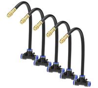 QWORK Brass Misting Nozzles Tee with 8" Built-in Hose, 5 Pack Brass Water Mister Nozzles Thread Sprayer 0.043", 360° Adjustable Rotation, Energy Efficient with Easy Installation