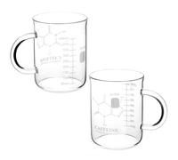 QWORK Caffeine Beaker Mug - Borosilicate Glass, 2 Pack 16 oz (450 ml), Chemistry-Themed Coffee Mug for Science Enthusiasts, Teachers