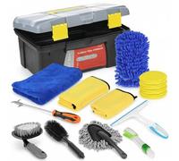 QWORK® Car Cleaning Kit,15pcs Complete Car Washing Set, For Cleaning Wheels,Interior,Paint Cleaning, With Storage Tool Box