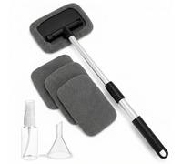 QWORK® Car Windscreen Cleaner, Extendable Car Window Cleaner Tool, Rectangle Shaped Plate, 180 Swiveled Handle, Includes 4pcs Washable Pads
