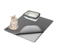 QWORK® Cat Litter Mat 90 X 76 cm, Grey Double Layer Honeycomb Design with EVA Material - Non-Skid Base, Easy to Clean for Multi-Cat Families