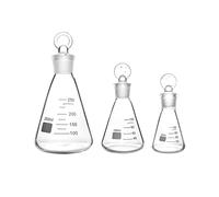 QWORK® Conical Flask Glass Erlenmeyer Flask Set (50, 100 and 250ml), 3 x Graduated Borosilicate Glass Erlenmeyer Conical Flask with Glass Stopper for Lab, Experiment, Chemistry