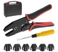 QWORK Crimping Tool Ratcheting Wire Crimper Set, with 6 AWG-Marked Crimp Dies Supports Heat Shrink Connectors, Solar Connectors