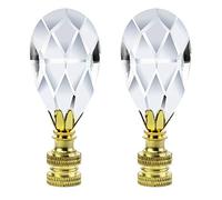 QWORK Crystal Lamp Finials, 2 Pack Teardrop Shape Clear Faceted Crystal Lamp Finials with Polished Brass Base for Lamp Shade, 2-3/4" Tall