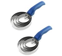 QWORK Double Sided Curry Comb, 2 Pack 4 Rings Stainless Steel Curry Comb with Soft Touch Grip, Blue