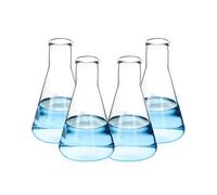 QWORK Erlenmeyer Flask Set, 4 Pcs 250ML Borosilicate Glass Conical Flasks with Narrow Mouth, Printed Scale, for Lab, Classroom, Kitchen, Craft, Home