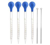QWORK® Glass Pipette, 4 Pcs 10ml Glass Graduated Dropper Pipette with Rubber Cap and 2Pcs Cleaning Brush