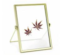 QWORK® Gold Floating Picture Frame 6x8 Inch, Tabletop Glass Frame for Photos, Pressed Flower & Leaf Artwork, Botanical Display