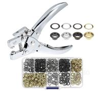QWORK Grommet Tool Kit Eyelet Plier Set with 200 Grommets, 3/16" Inner Diameter, Multi-Color Eyelets for Fabric, Leather, Canvas