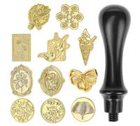 QWORK® Guardian Gel Stamp Set, 11-Piece Set, Wax Seal Set with Wooden Handle - Retro, Ideal for Wedding Invitations, Letters and Craft Projects