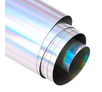 QWORK® Holographic Spectrum Silver Rainbow Vinyl Roll 12" x 60" (30.5x155cm) - Permanent Self-Adhesive Chrome Craft Vinyl for Decoration