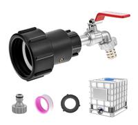 QWORK® IBC Tank Tap 1000L 1/2 S60X6, Water Tank Outlet Tap with Integrated Extension, for Water Tank 1000L, Rain Butt
