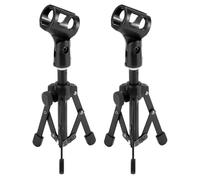 QWORK Iron Compact Foldable Microphone Stand, Adjustable Height with Stable Tripod Base, Compatible with Shure, Blue Yeti, Samson, 2 Pcs
