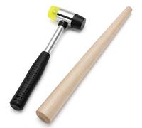 QWORK Jewelers Rubber Hammer Mallet and Wood Ring Mandrel Sizer, 25mm Dual Head - Soft Strike Tool for Ring Shaping, Resizing & Jewelry Repair - Professional Metalwork Kit for Makers