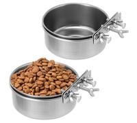 QWORK Kennel Water Bowl, 2 Pcs, Stainless Steel, Rust Resistant, Wide-Mouth Design, Twist On/Off Mounting