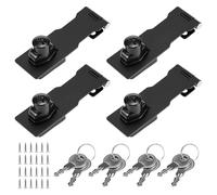 QWORK Keyed Hasp Locks, 4 Pack 4" Twist Knob Cabinet Knob Lock Keyed Locking Latch Safety Lock with Mounting Screws for Cabinets, Drawers, Toolboxes, Mailboxes, WD30704, Black