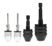 QWORK Keyless Drill Chuck Set, 4 Pieces 1/4, 1/8, 1/16 Inch Hex & Round Shanks, for Cordless Screwdriver Conversion to Drill/Grinder