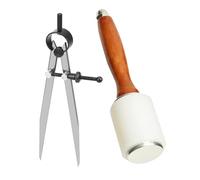 QWORK Leather Carving Hammer Set, DIY Leather Craft Mallet + Math Compass, Drawing Compass, Drafting Compass, for DIY Stamping and Sewing Leather Cowhide