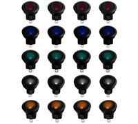 QWORK LED Lighted Rocker Switch DC 12V 20A On/Off, 20 Pcs Rocker Dot LED Light Round Toggle Switch, 5 Colors, for Car Auto, Marine, Off Road Vehicles