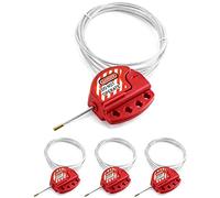 QWORK Lockout Tagout Cable Lock, 4 Pack Adjustable Steel Vinyl Coated Cable Lockout, 3/16" Diameter, 5.9' Length, Red