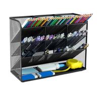 QWORK® Mesh Desk Organizer, Multi-functional Mesh Desktop Stationary Organiser with 9 Compartments for Office, School, Art Supplies (Black)