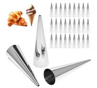 QWORK Mini Cream Horn Moldle Stainless Steel Cones, 30PCS Non-Stick Cannoli Tubes Set, Pastry Roll Baking Moulds for Croissant Shells, Dessert & Appetizer Shaping Tools, Reusable Bakeware