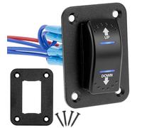 QWORK Momentary Rocker Switch 7-Pin 2 Positions 15A 250V AC/20A12V DC, Blue LED, Polarity Reverse Switch with Cable and Aluminium Plate