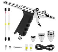 QWORK® Multipurpose Airbrush Kit Split Design - 0.3mm 0.5mm 0.8mm Nozzles, 2cc 5cc 13cc Paint Cups, Hose Length 6ft/1.9m - Air Brush Paint Set