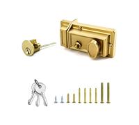 QWORK Night Latch Deadbolt Rim Lock with Key Gold Finish Antique Style Lock with Front Door Key