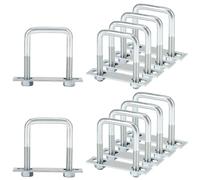 QWORK® Pack of 10 Lashing Brackets U Bracket M12 Galvanised Steel - 60 x 100 mm - 800 daN - Includes Counter Plate and M12 Nuts - for Trailers, Trucks, Vans, Roof Racks