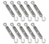 QWORK® Pack of 10 M6 Turnbuckles 304 Stainless Steel, Adjustable Hook and Eye Wire Tensioner, Tension Hook