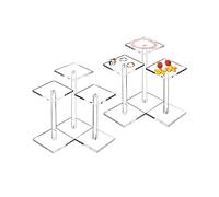 QWORK Pedestal Display Riser Square Barbell T-Shape Display Rack, 2 Sets of 3 Each Acrylic Jewelry Display Stand, T-Shape Display Rack for Watches Earring Necklace Bracelet, 4.8"/5.4"/6.5" Height