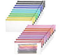 QWORK Pencil Pouch Bulk Mesh Zipper Pencil Cases, 100 Pack 9.5'' x 4.5'' Multipurpose Cosmetics Toiletry Bags, Waterproof, Tear-Resistant PVC, 10 Assorted Colors Small Clear Holder Storage Case