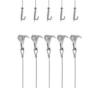 QWORK Picture Hanging Wire Kit, 2m × Ø1.5mm Stainless Steel with Wire Adjustable Hook and Rail Moulding Hook, Hold Up to 40 KG (5 pcs)