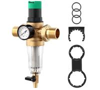 QWORK® Pressure Regulator Water 1 Inch, Water Pressure Regulator with Pressure Gauge, Brass Pressure Reducing Valve with Self-Cleaning Screen Filter