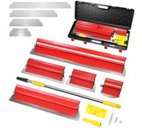 QWORK Professional Drywall Skimming Cutter Set with Portable Case - 6 Sizes (6"-32"), Adjustable Extension Handle (31" to 49.6"), Stainless Steel Construction and Scraper Tool